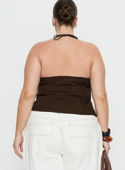 Cherise Bead Detail Top Brown Pinstripe Curve