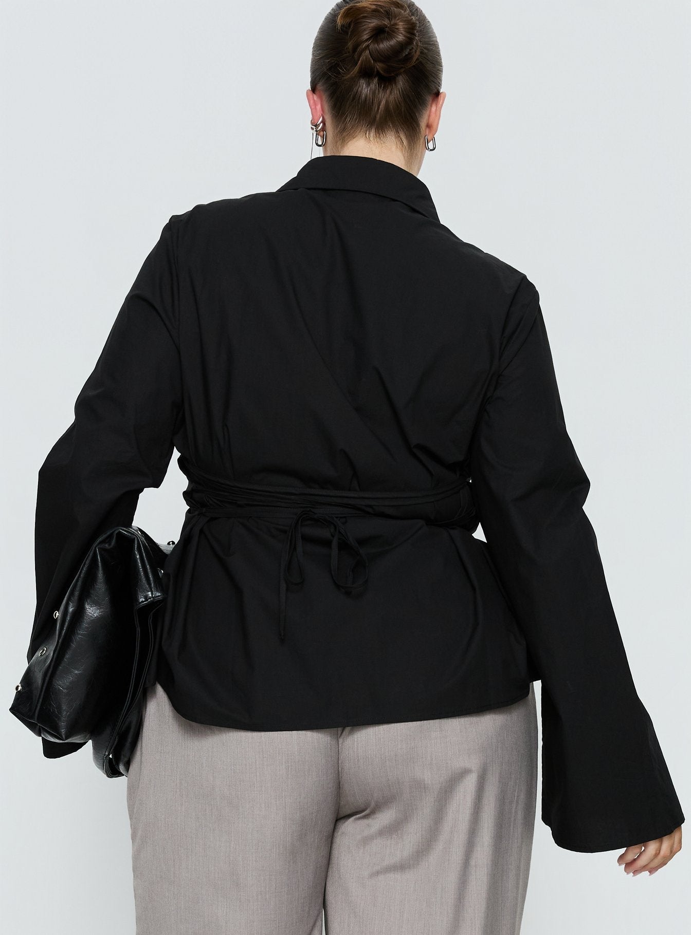 Eryx Tie Back Button Up Top Black Curve