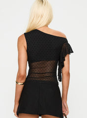 Cicero One Shoulder Frill Top Black