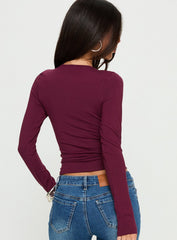 Yubin Keyhole Long Sleeve Jersey Top Deep Purple