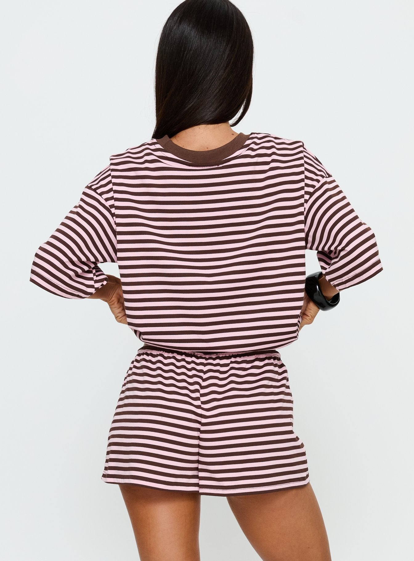 Settle Down Tie Shorts Pink / Brown Stripe