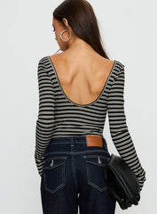 Donica Square Neck Long Sleeve Bodysuit Grey Stripe