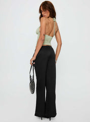 Vanille Tie Waist Satin Pants Black