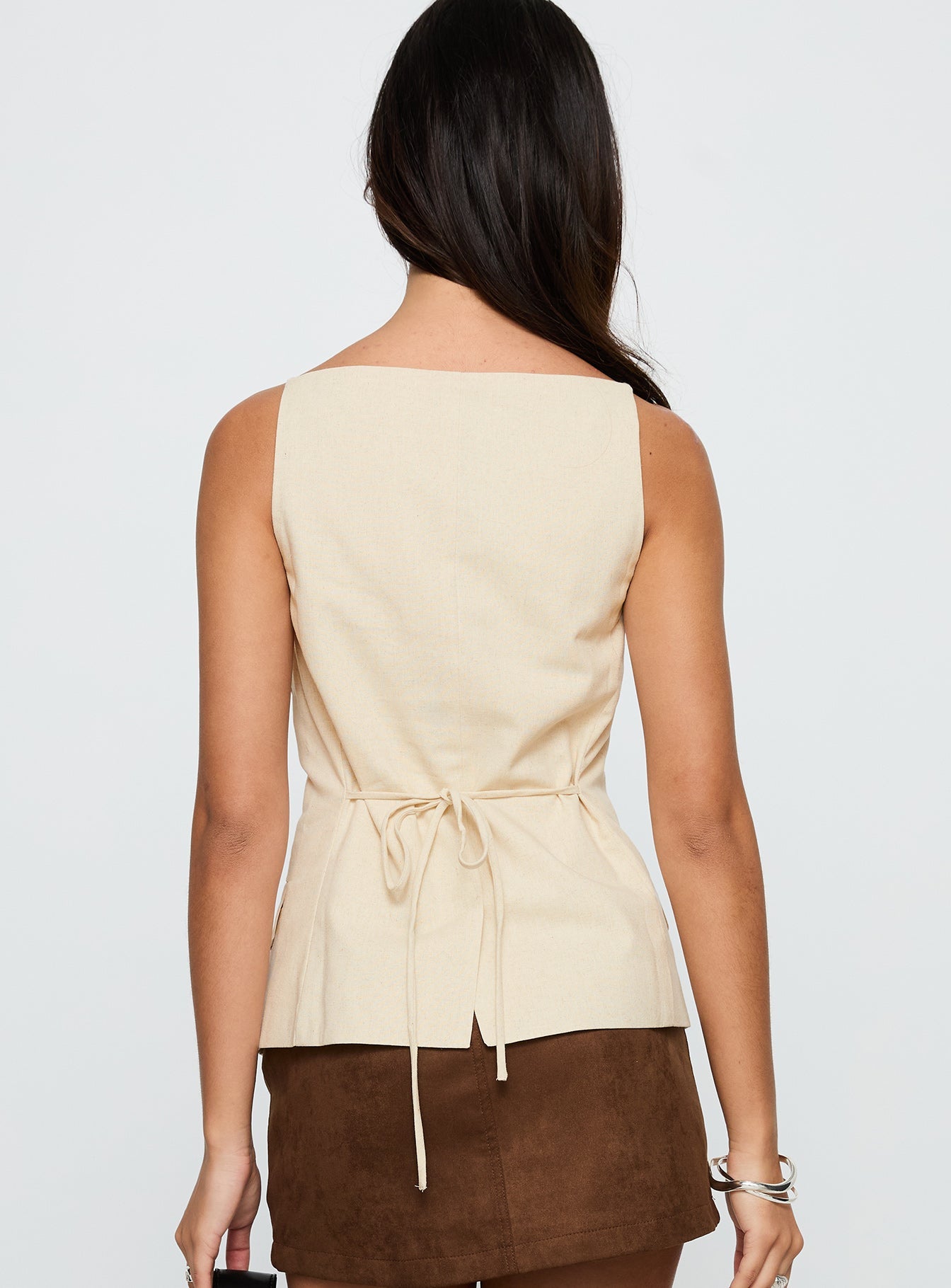 Embark Button Up Top Beige