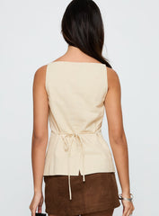 Embark Button Up Top Beige