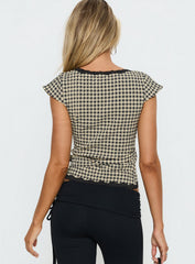 Meltwater Lace Trim Wrap Detail Top Black Check
