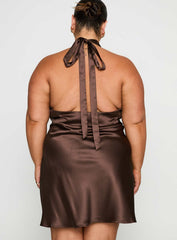 Pelagia Halter Scarf Tie Mini Dress Brown Curve