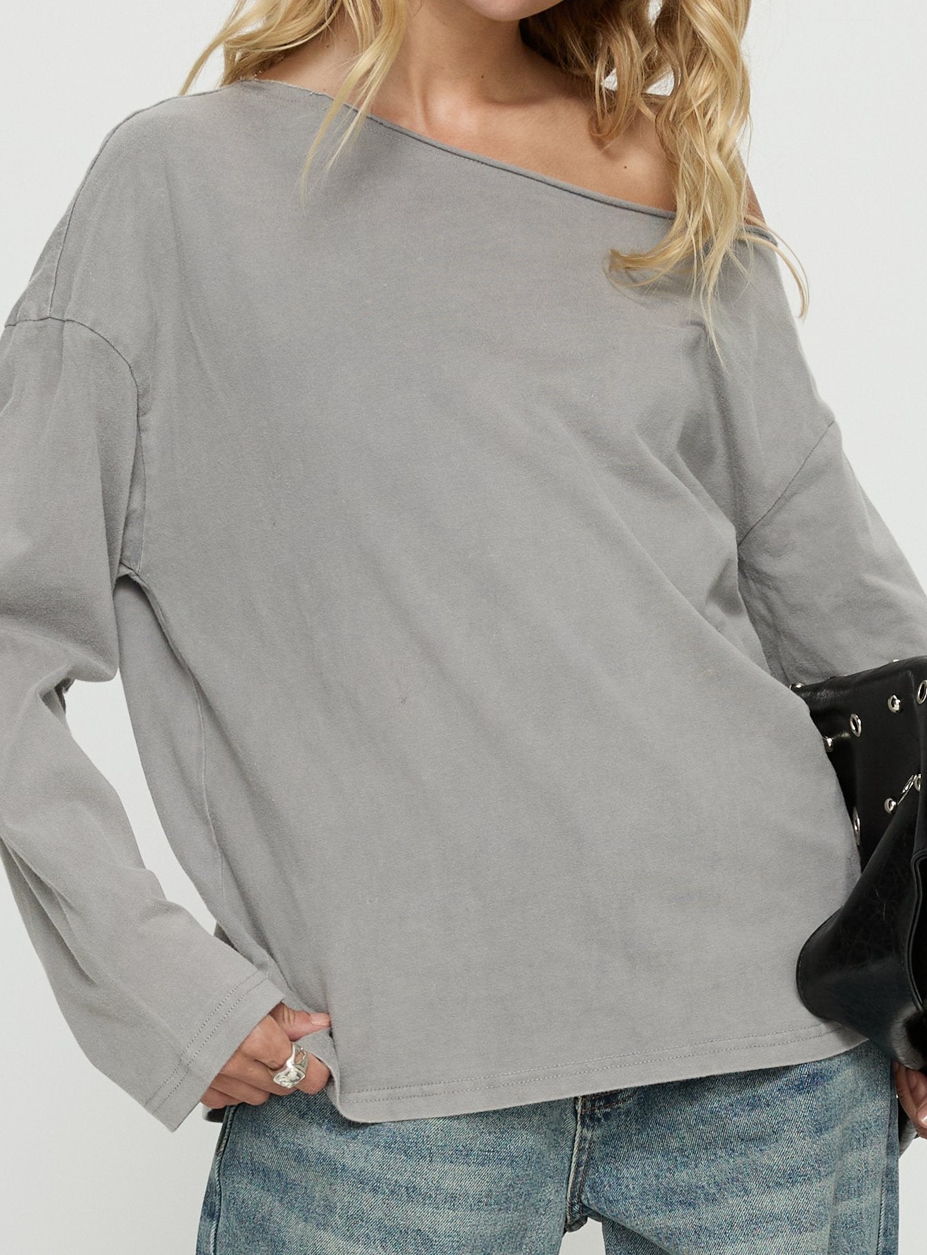 Karlyn Off Shoulder Long Sleeve Top Grey