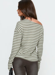 Lenorah Off Shoulder Long Sleeve Top Grey Stripe