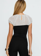 Naria Top Chiffon White Basic Polka Black
