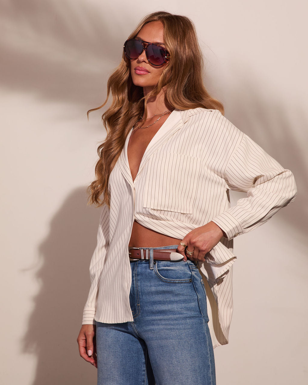 Daniella Striped Long Sleeve Button Down Top