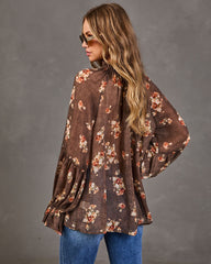 Seasons Story Floral Chiffon Mock Neck Blouse