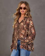 Seasons Story Floral Chiffon Mock Neck Blouse