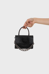 Black croc skin rectangle thick chain handbag