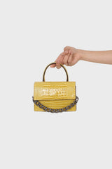 Yellow croc skin rectangle thick chain handbag
