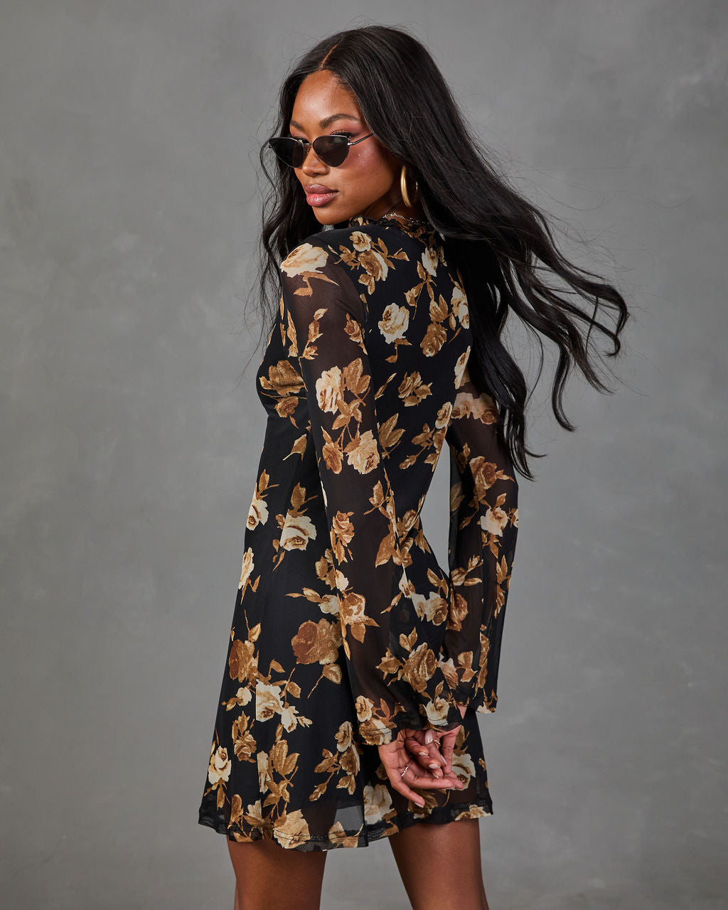 Dusky Garden Mesh Floral Mini Dress