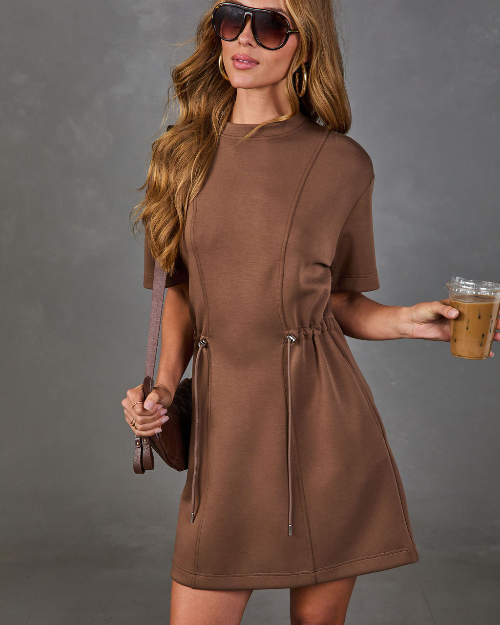 Layover Lounge Drawstring Waist Soft Form Mini Dress