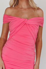 Maja Off-Shoulder Midi Dress Pink