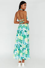 Tuscan Summers Cut-Out Midi Dress Floral Green