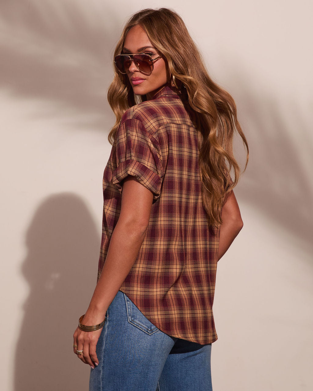 Daily Classic Plaid Short Sleeve Button Down Top
