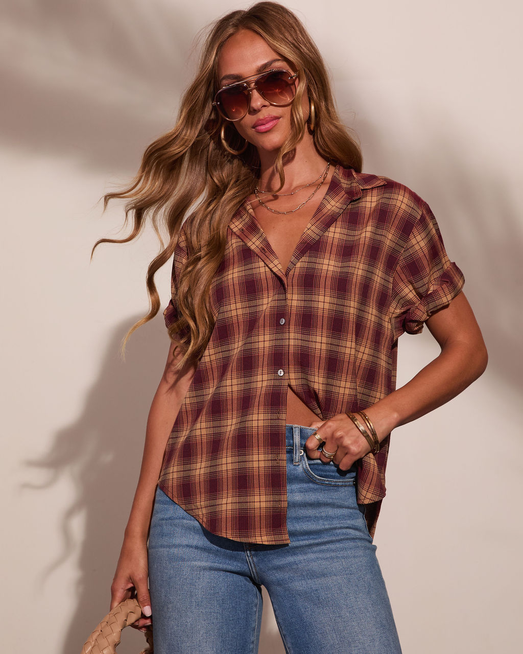 Daily Classic Plaid Short Sleeve Button Down Top