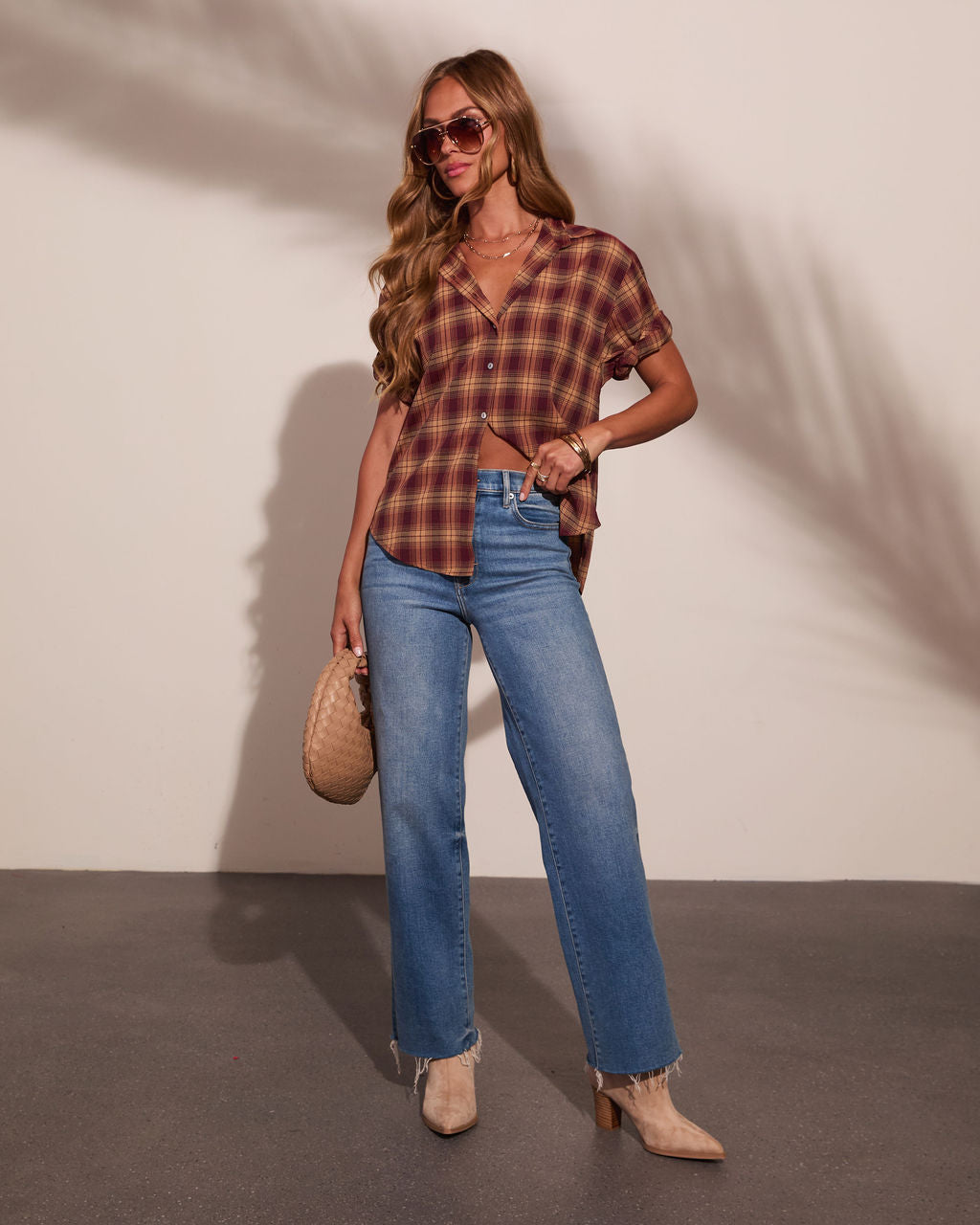 Daily Classic Plaid Short Sleeve Button Down Top