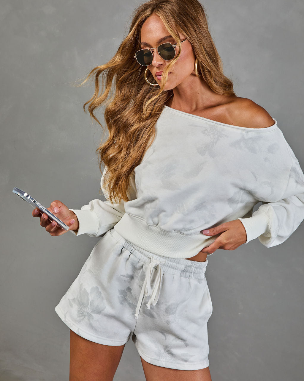 Relaxed Elegance Floral Off Shoulder Sweatshirt