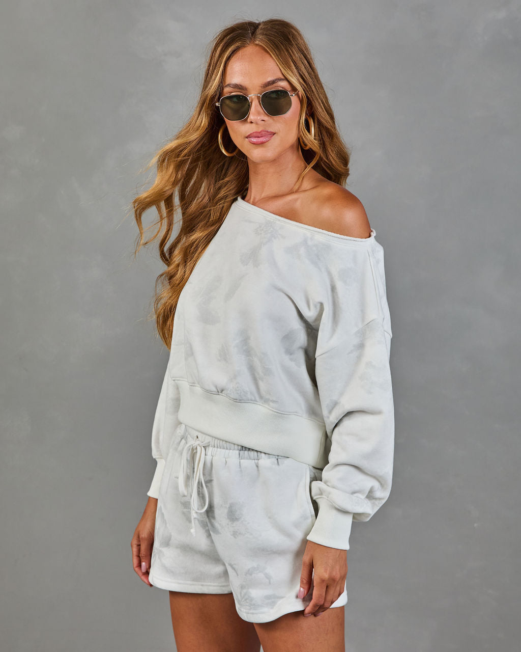 Relaxed Elegance Floral Off Shoulder Sweatshirt