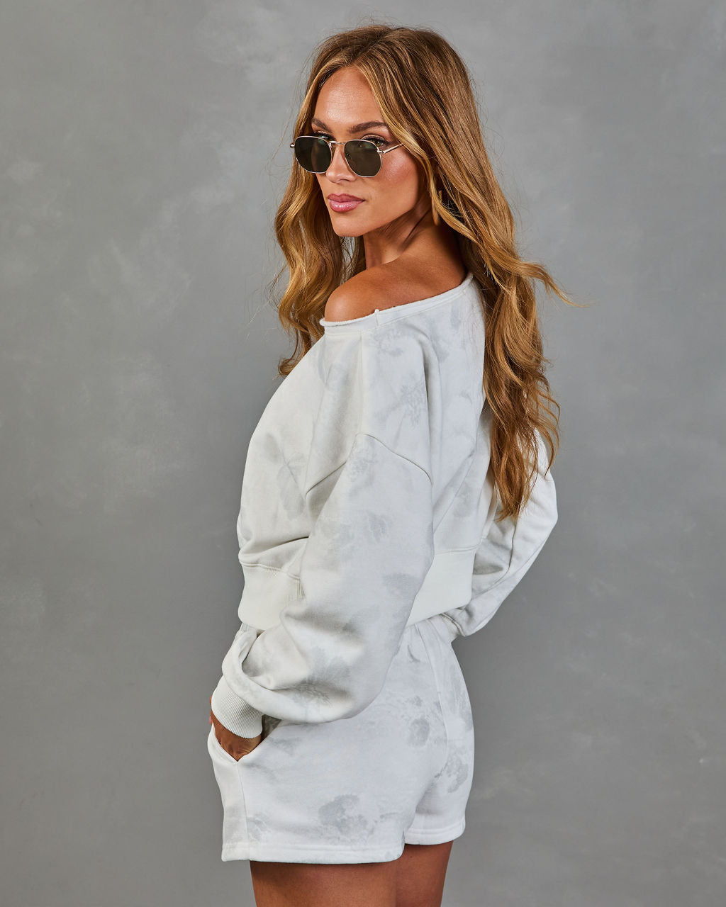 Relaxed Elegance Floral Off Shoulder Sweatshirt