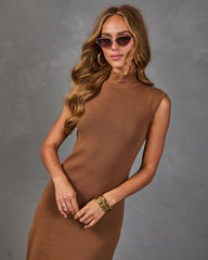 Reign Knit Mock Neck Lace Trim Midi Dress