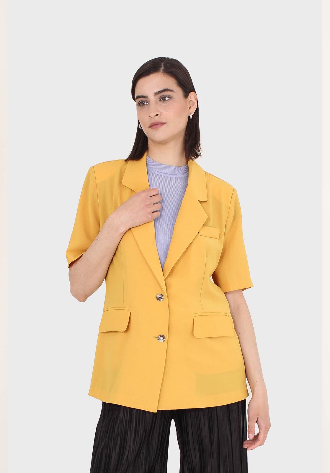 Bright yellow flap pocket oversized jacket