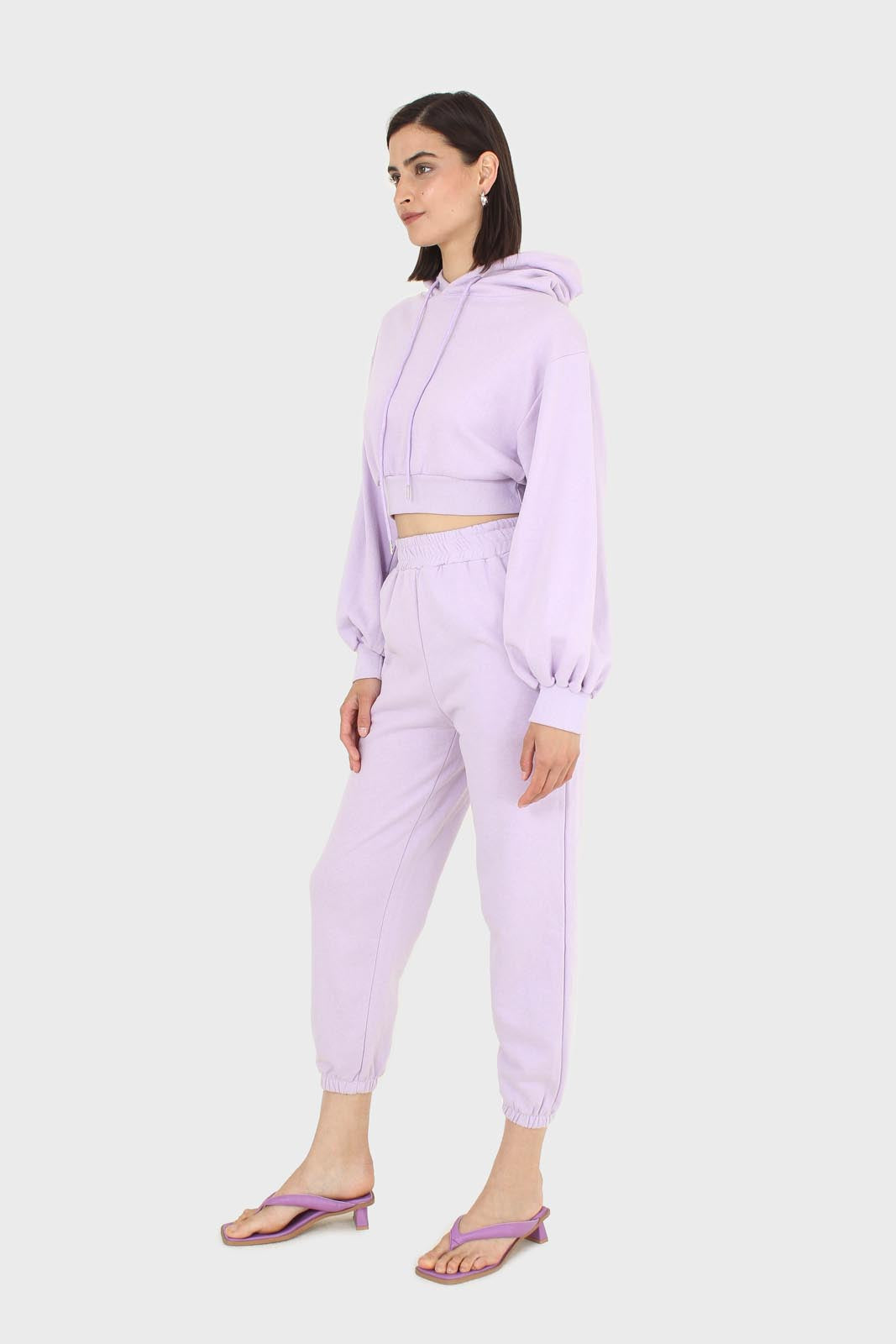Lilac cropped hooded sweatshirt - set