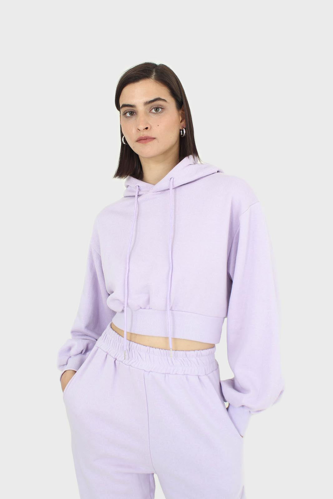 Lilac cropped hooded sweatshirt - set