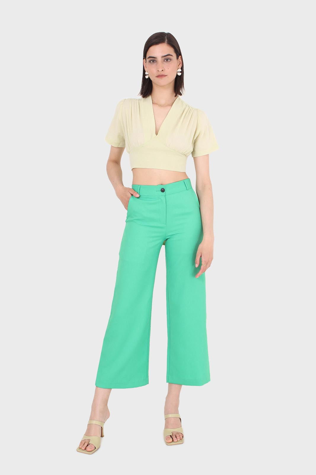 Bright green wide leg smart trousers