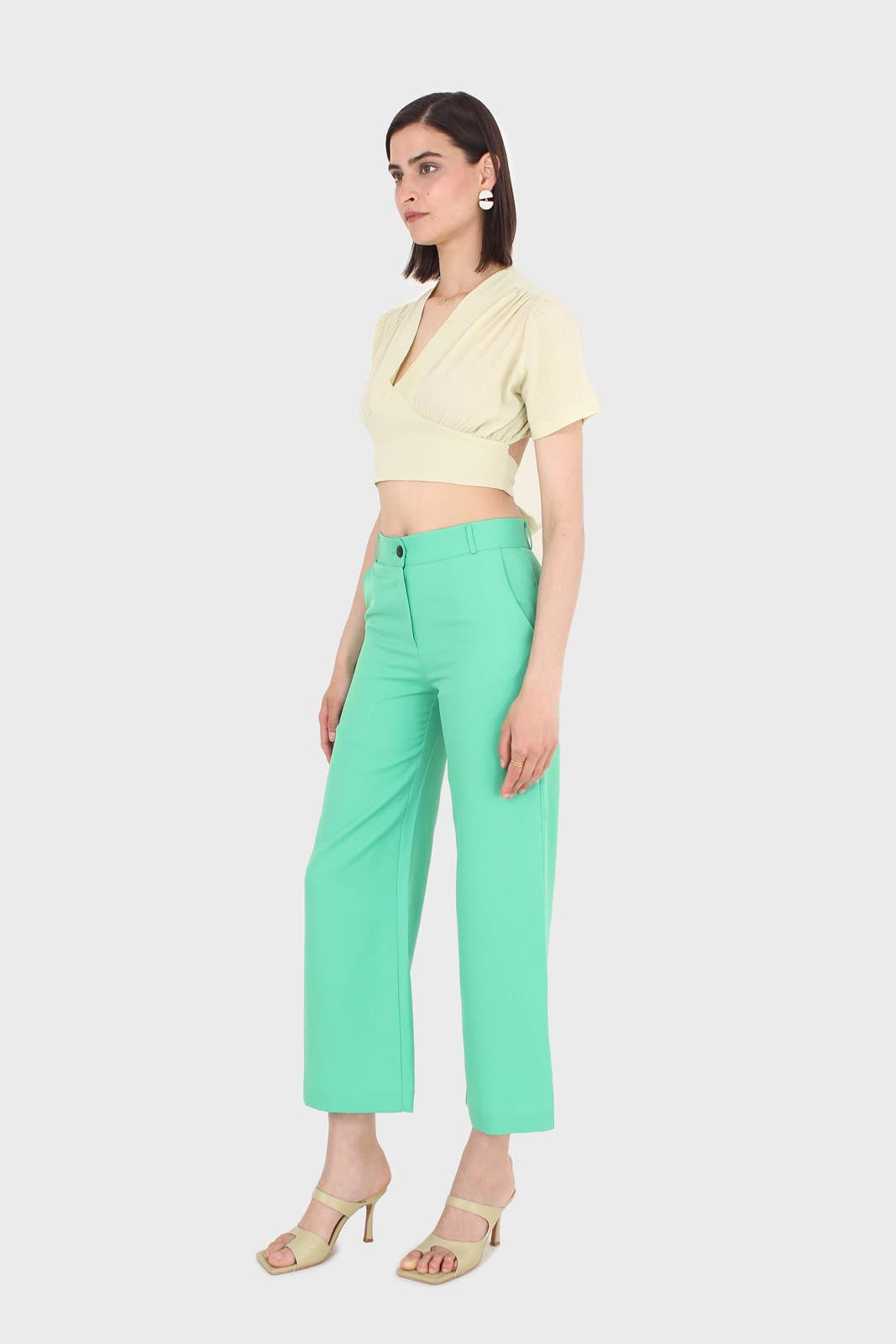 Bright green wide leg smart trousers