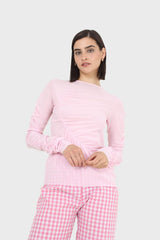 Pale pink sheer curved shirring top