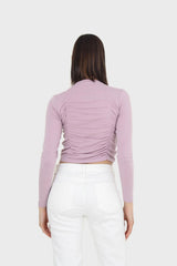 Lilac pull front long sleeve jersey top