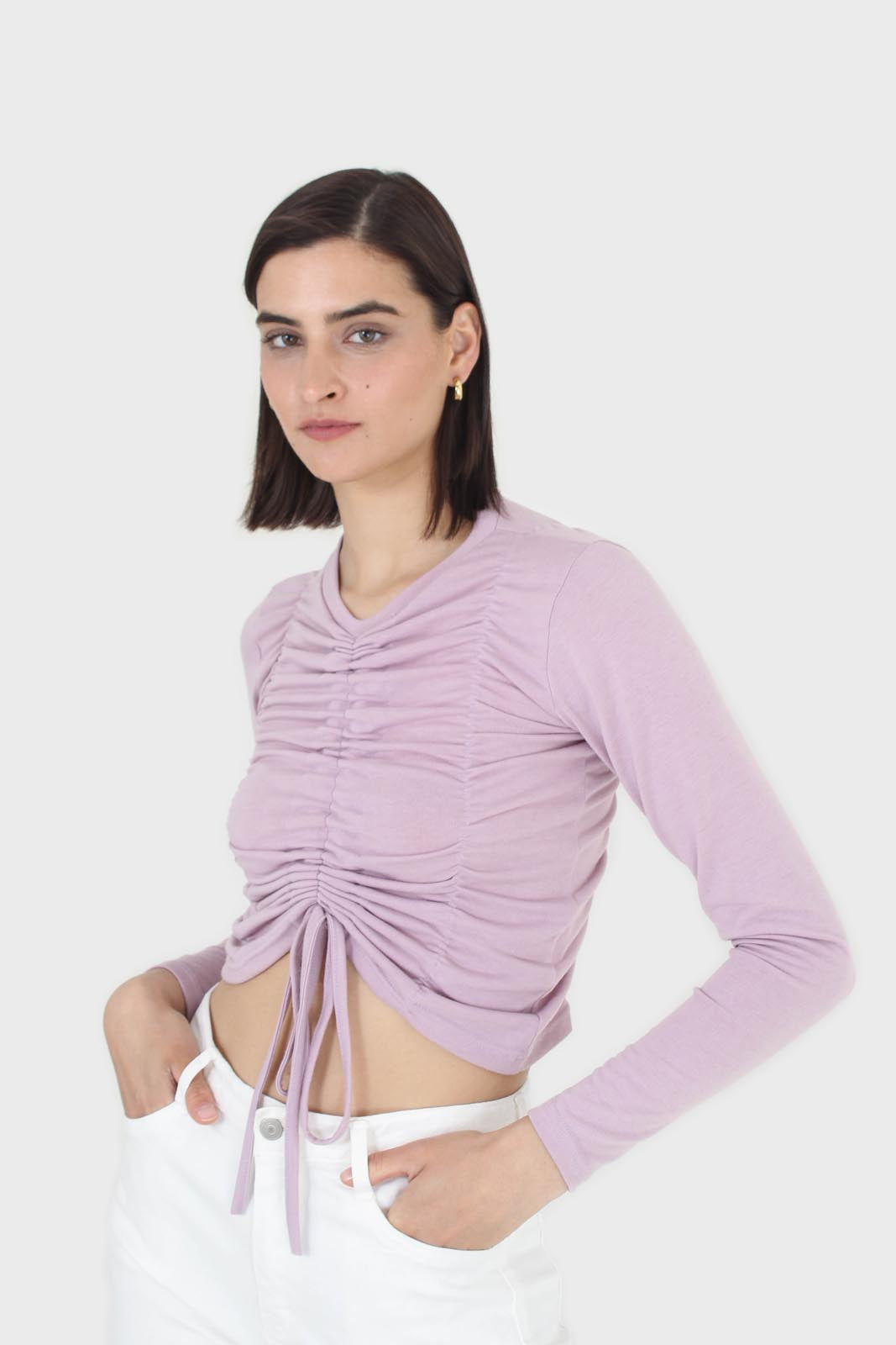 Lilac pull front long sleeve jersey top