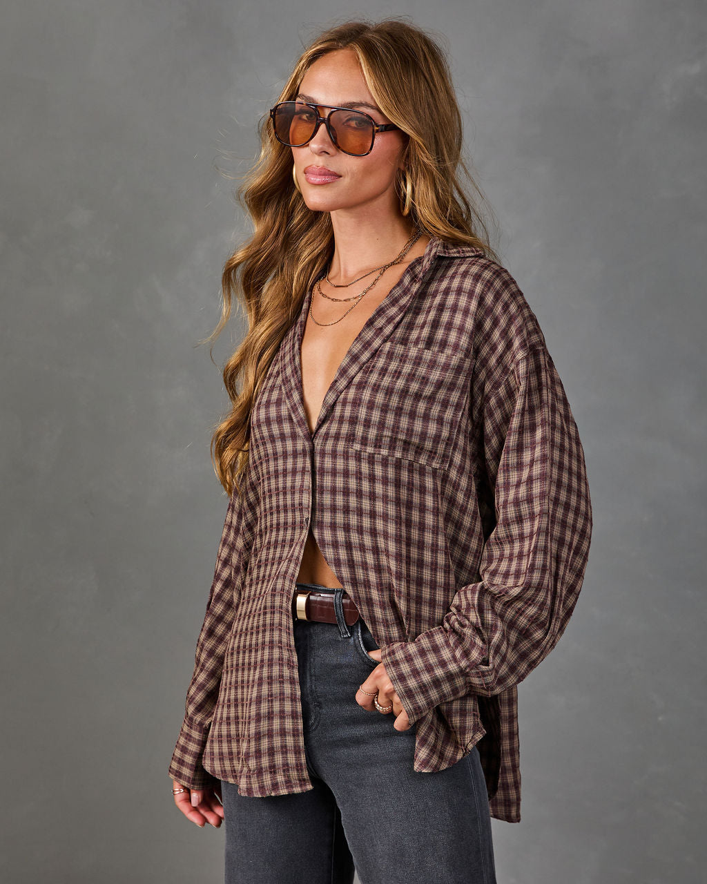 Old West Plaid Button Down Top