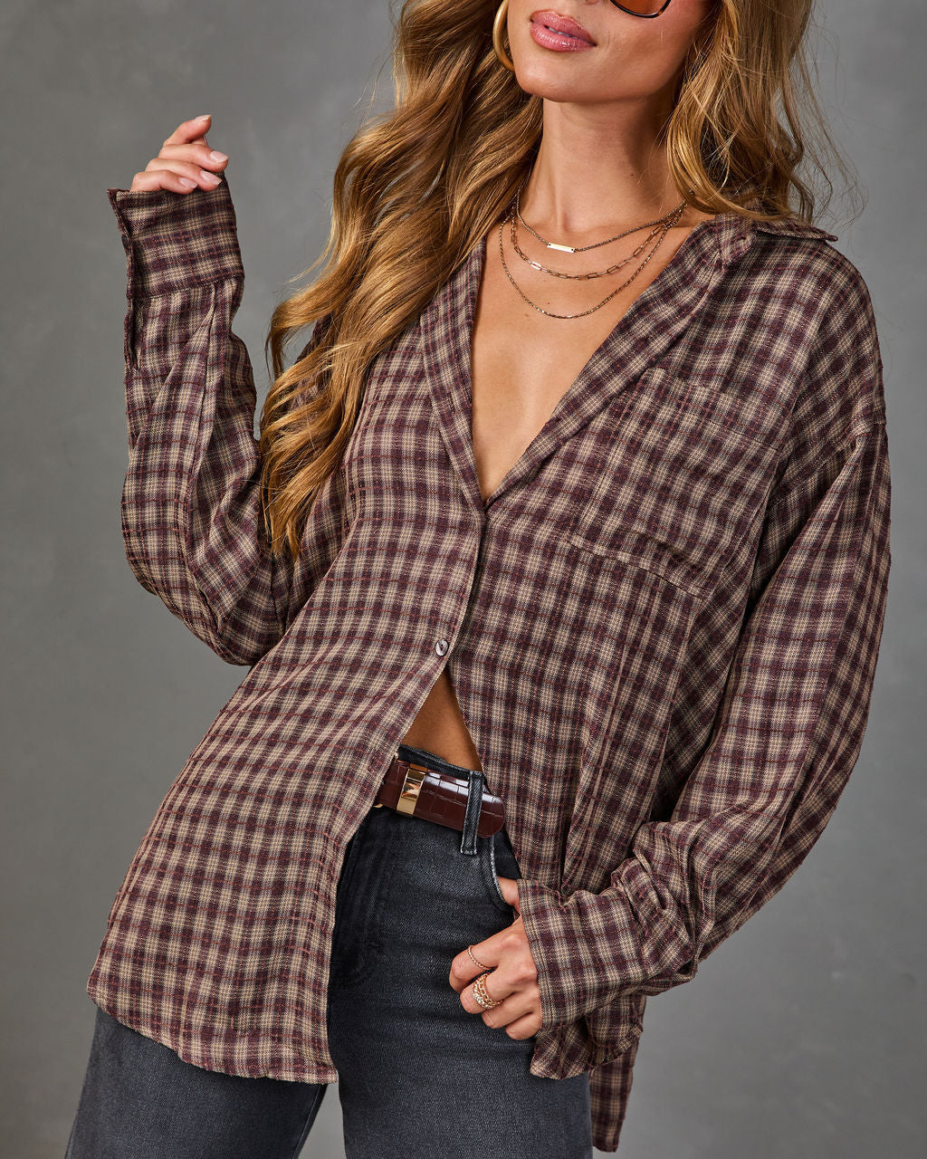 Old West Plaid Button Down Top