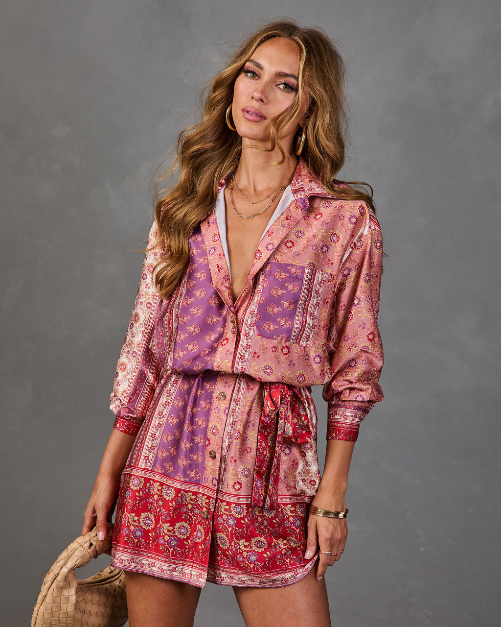 Muse Button Down Waist Tie Shirt Dress