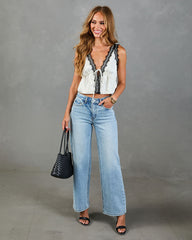 Sunset Crush Satin Lace Trim Front Tie Top