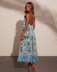 Evening Haze Pleated Floral Paisley Maxi Dress