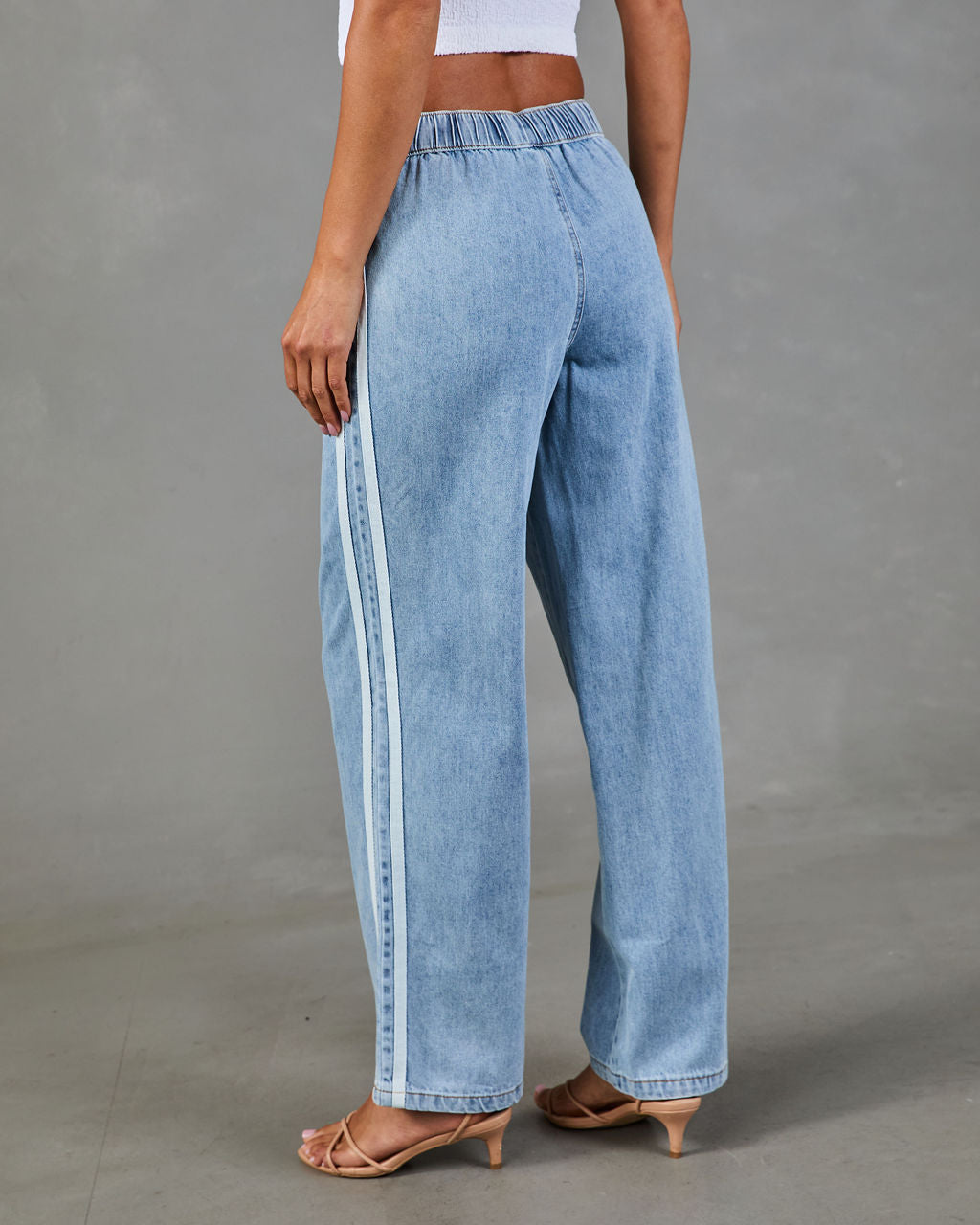 Understated Chic Drawstring Contrast Striped Jeans