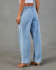Understated Chic Drawstring Contrast Striped Jeans