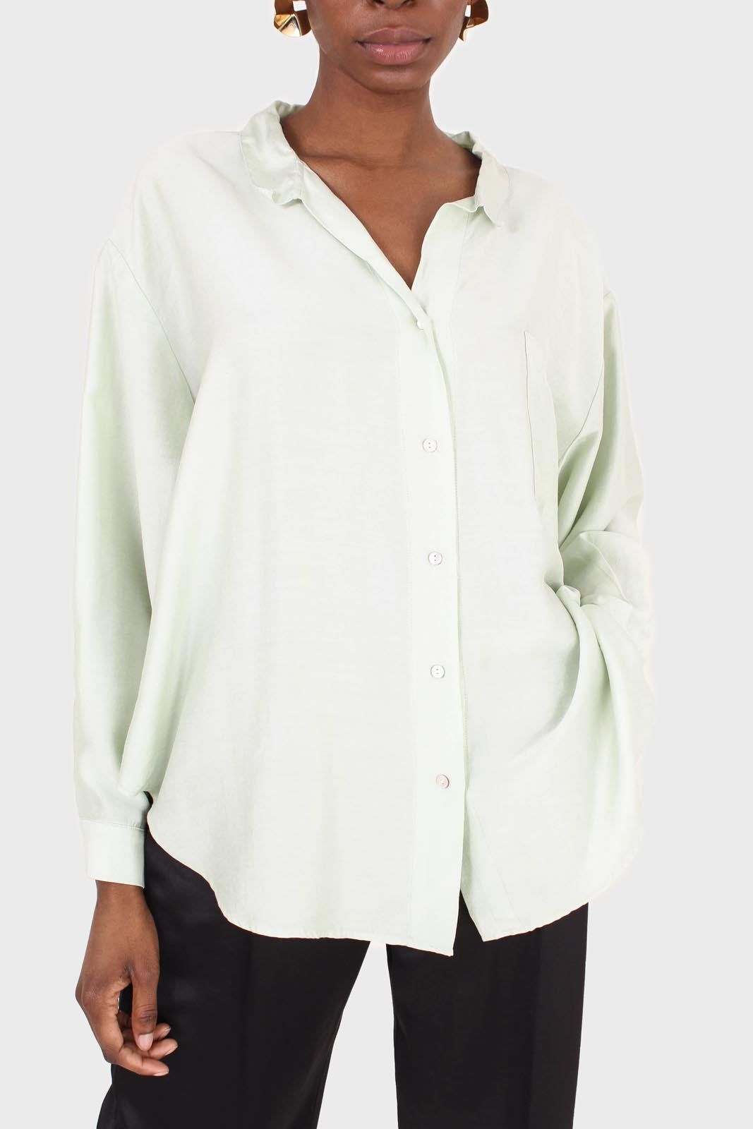 Mint green semi sheer pocket shirt
