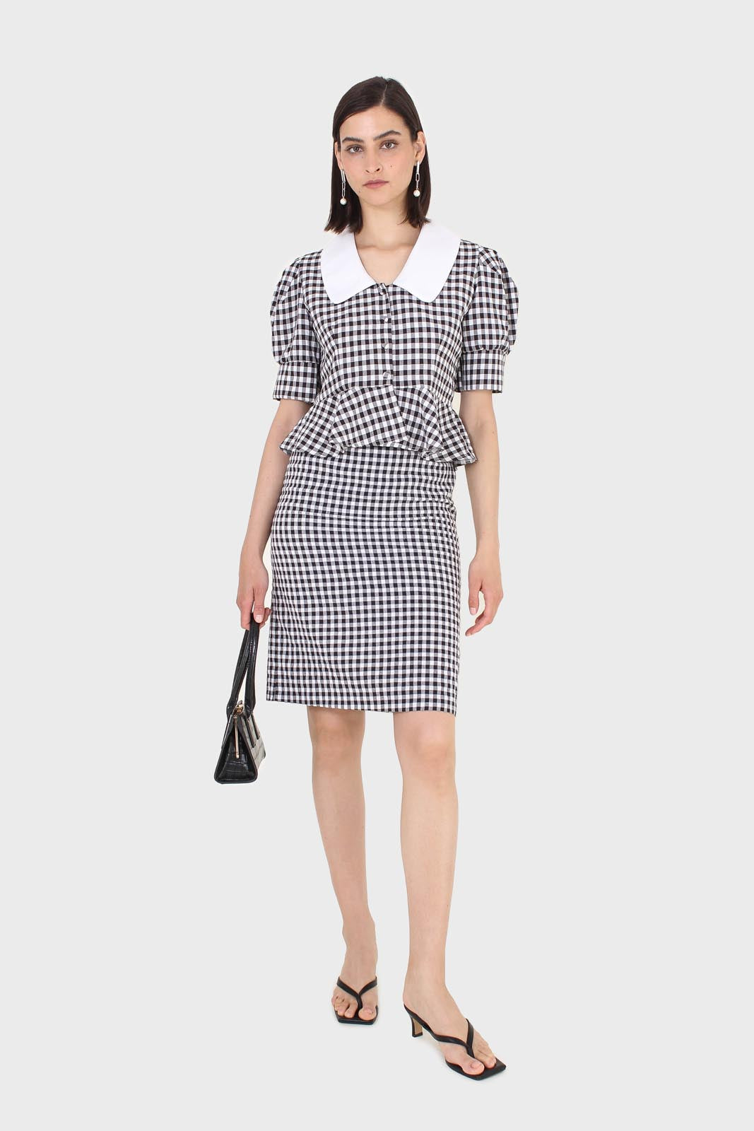 Black and white gingham mini skirt