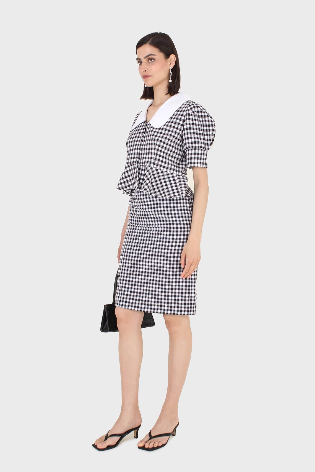 Black and white gingham mini skirt