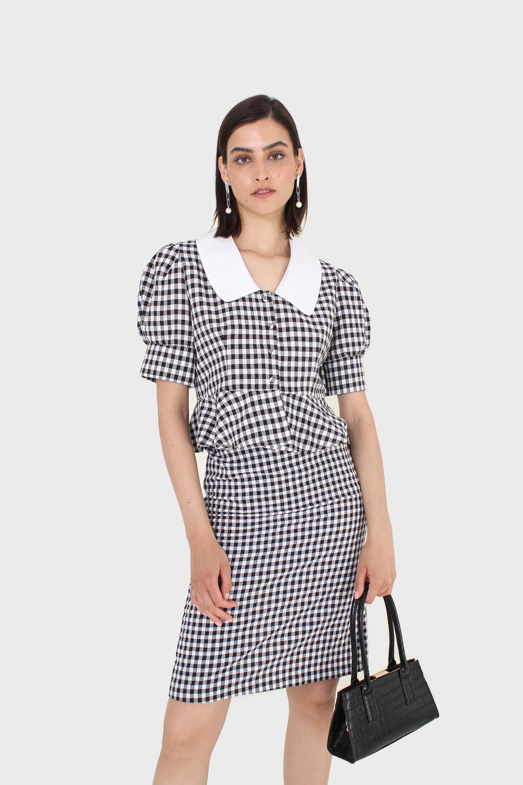 Black and white gingham mini skirt