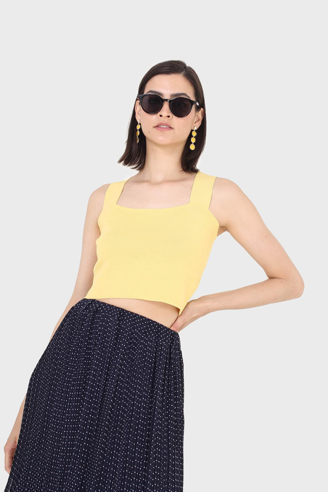 Mustard thick strap cross back knit tank